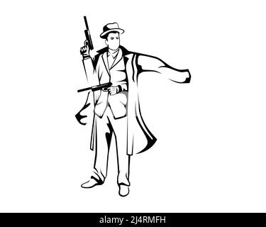 Illustration d'un fusil de maintien Mafia Man avec Silhouette style Vector Illustration de Vecteur