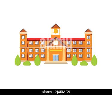 Bâtiment scolaire détaillé avec arbres Illustration Vector Illustration de Vecteur