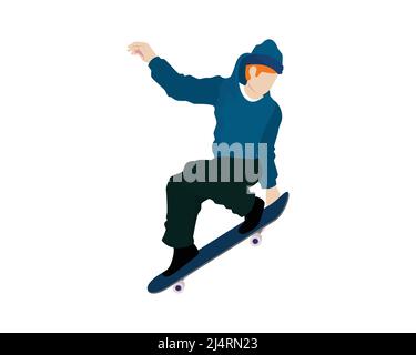 Garçon qui saute sur son Skateboard Illustration Vector Illustration de Vecteur