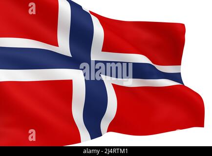 En agitant le drapeau norvégien isolé sur fond blanc Banque D'Images