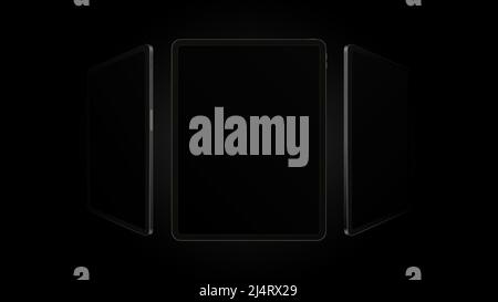 Dark Tablet Mockup from different Angles. Black Theme. Vector illustration Illustration de Vecteur