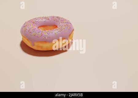 3d donut de rendu recouvert de chocolat rose isolé sur fond pastel Banque D'Images