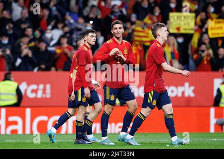 BARCELONE - 26 MARS : Ferran Torres célèbre après avoir atteint un but lors du match international amical entre l'Espagne et l'Albanie au RCDE Stadiu Banque D'Images