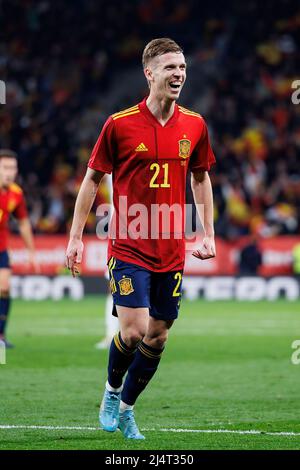 BARCELONE - 26 MARS : Dani Olmo célèbre son but lors du match international amical entre l'Espagne et l'Albanie au stade RCDE Banque D'Images