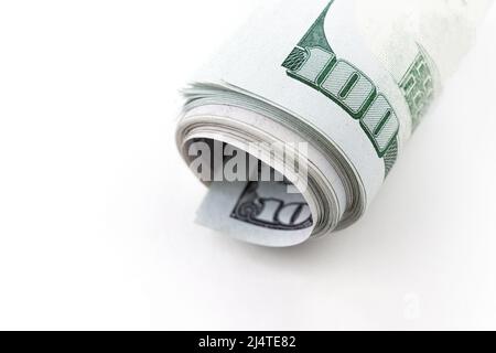 Dispositions échellées de billets américains de 100 dollars. DEVISE AMÉRICAINE des billets de cent dollars arrangés dans un ventilateur Banque D'Images