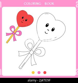 Joli Lollipop en forme de coeur pour le livre de coloriage Banque D'Images
