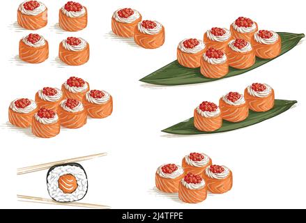 sushi set main dessin esquisse gravure style illustration vecteur Illustration de Vecteur