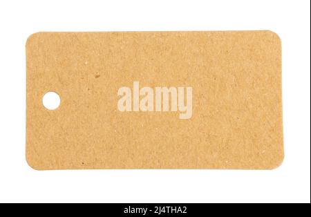 Étiquette de papier marron vierge ou étiquette de prix isolée sur fond blanc Banque D'Images