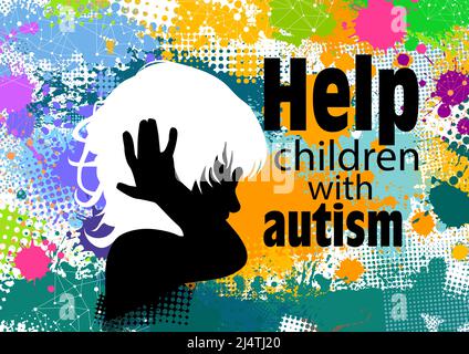 Aider les enfants autistes.la fille couvre ses oreilles avec ses mains. Illustration vectorielle Illustration de Vecteur