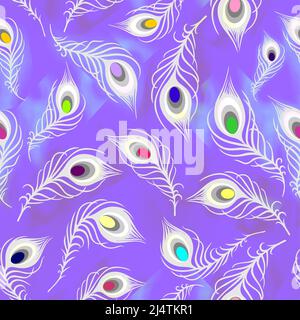 motif brillant sans couture de plumes de paon blanches sur fond gris Banque D'Images