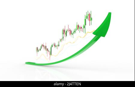 Le prix de la bourse augmente concept avec 3D rendu bougie bâton graphique avec flèche vers le haut Banque D'Images