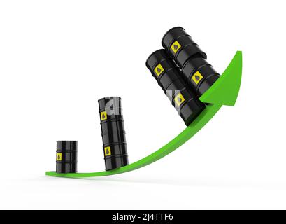 Concept d'augmentation du prix du pétrole avec 3D rendant le baril de pétrole avec flèche vers le haut Banque D'Images