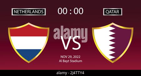 Coupe du monde de la FIFA, Qatar 2022. Groupes de correspondances. Pays-Bas contre Qatar. Correspondance 36. Illustration vectorielle EPS 10 Illustration de Vecteur