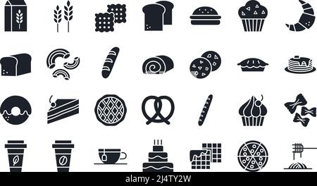 Pain, produits de boulangerie, pâtisserie et confiserie Icon Set. Silhouettes vectorielles isolées Illustration de Vecteur