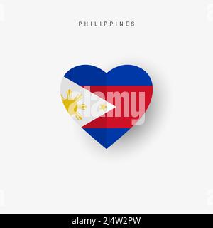Drapeau en forme de coeur des Philippines. Papier origami coupé bannière nationale philippine. Illustration vectorielle 3D isolée sur blanc avec une ombre molle. Illustration de Vecteur