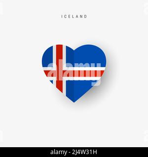 Drapeau en forme de coeur d'Islande. Papier origami coupé bannière nationale islandaise. Illustration vectorielle 3D isolée sur blanc avec une ombre molle. Illustration de Vecteur