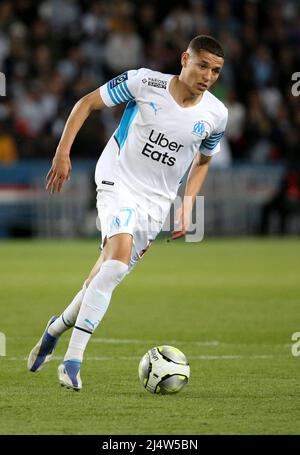 Paris, France. 17th avril 2022. Amine Harit de Marseille lors du championnat de France Ligue 1 de football entre Paris Saint-Germain (PSG) et Olympique de Marseille (OM) le 17 avril 2022 au stade du Parc des Princes à Paris, France - photo Jean Catuffe/DPPI crédit: DPPI Media/Alay Live News Banque D'Images