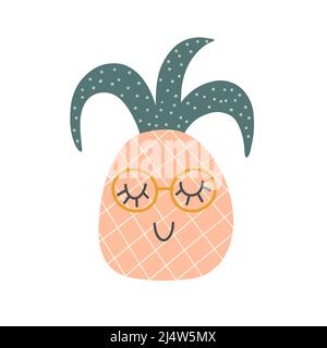 Drôle de personnage d'ananas avec le visage heureux. Illustration de dessin animé vectoriel de style scandinave simple dessiné à la main Illustration de Vecteur