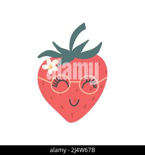 Personnage de fraise drôle avec un visage heureux. Dessin animé vectoriel de style scandinave simple dessiné à la main Illustration de Vecteur