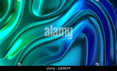 3D rendu de l'art abstrait esthétique avec une partie de formes de fleurs exotiques dans des courbes ondulées sphériques et des torsades dans un matériau mat brillant métallique en vert cyan Banque D'Images