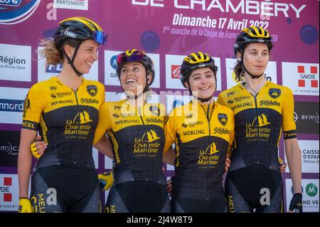 Stade Rochelais Charente-Maritime lors du Grand Prix féminin de Chambéry 2022, course cycliste féminine élite de la coupe française le 17 avril 2022 à Chambéry-le-Vieux, France - photo Frison florien / DPPI Banque D'Images