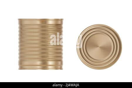 L'étain doré à côtes peut se moquler de façon réaliste avec la vue de dessus. 3d tincan isolé en acier ou en aluminium. Illustration de conserver le produit pour la conception de l'emballage. Illustration de Vecteur
