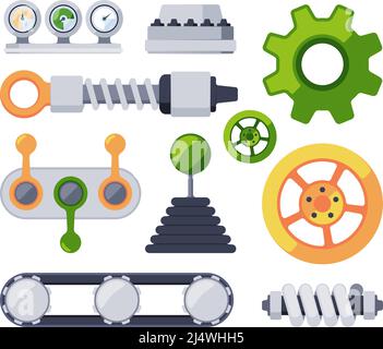 Mécanisme robotique. Pièces mécaniques machines équipements engrenages boutons machine technologie outils garish Vector Flat templates Illustration de Vecteur