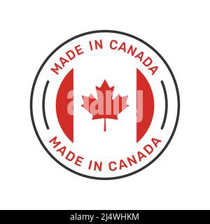 Badge vectoriel coloré fabriqué au Canada. Étiquette avec drapeau canadien. Illustration de Vecteur