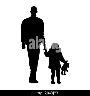 Silhouette de papa avec dessin vectoriel de marche fille Illustration de Vecteur