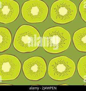 Motif fruit kiwi sans couture sur fond blanc, fond Vector. Tranche de kiwi Illustration de Vecteur