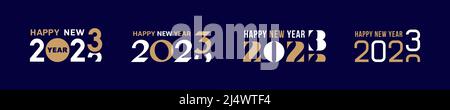 Logo de la nouvelle année 2023. Numéros de date étiquettes typographiques, autocollants professionnels pour le calendrier. Numéro de style géométrique, affiches vectorielles de fête de noël Illustration de Vecteur