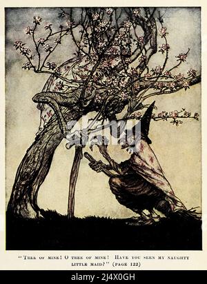 Arbre de la mine, avez-vous vu mon Naughty Little Maid? De ' The Two Sisters ' du livre ' English Fairy Tales ' retold par Flora Annie Steel, Webster, illustré par Arthur Rackham, éditeur New York, la société Macmillan 1918 Banque D'Images