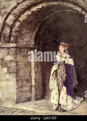 Comment Dame Lionesse est venue en arrière comme une princesse. Du livre ' le romantisme du roi Arthur et de ses chevaliers de la table ronde ' extrait de la Morte d'Arhur de Sir Thomas Malory par Alfred W. Pollard illustré par Arthur Rackham Éditeur New York : Macmillan 1920 Banque D'Images