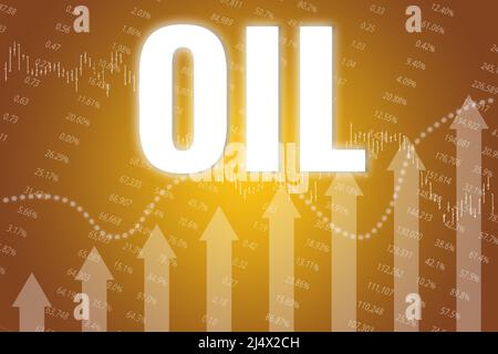 Changement de prix sur les contrats à terme pétroliers sur fond de finance jaune à partir de la flèche, des graphiques, des graphiques, des lignes. Tendance vers le haut et vers le bas. Concept de marché des produits financiers dérivés Banque D'Images