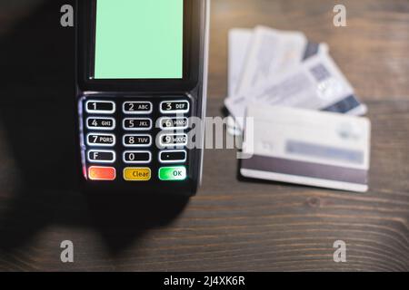 Gros plan du terminal de point de vente de paiement Banque D'Images