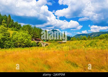 Vue sur les montagnes du Rhodope occidental près du village de Zmeitsa dans le sud-ouest de la Bulgarie. Il est situé dans la municipalité de Dospat, province de Smolyan.2020 Banque D'Images