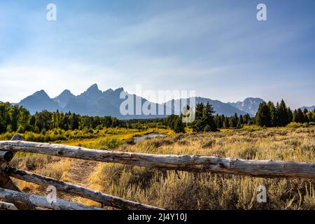 Vue sur le parc national de Grand Teton, Wyom Banque D'Images