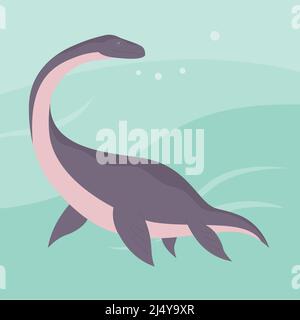 Plesiosaurus préhistorique de dinosaures sous-marins avec nageoires. Lézard de mer prédateur. Col long. Des mâchoires effrayantes avec des dents. Faune de la période jurassique. VVecto Illustration de Vecteur