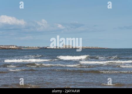 Vue sur la mer à Cambois Beach, Blyth, Northumberland, Royaume-Uni. Banque D'Images