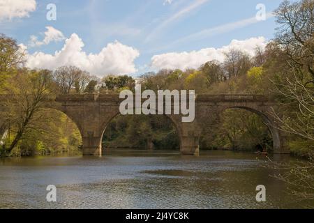 Le pont de Prebends, avec les ponts de Framwellgate et d'Elvet, est l'un des trois ponts voûté en pierre du centre de Durham, en Angleterre, qui traversent la rivière Banque D'Images