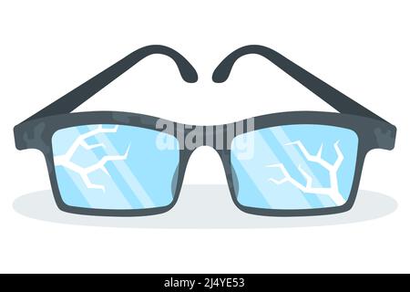 lunettes de lecture noires fissurées. verre brisé. illustration vectorielle plate. Illustration de Vecteur