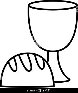 Icône de ligne vectorielle de communion chrétienne. Affiche de style linéaire de goblet et de pain pour le concept mobile et la conception de Web. Motif représentant une coupe de pain et de vin Illustration de Vecteur