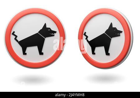 Panneau pas de chiens autorisés, la marche des chiens est interdite - rendu 3D Banque D'Images