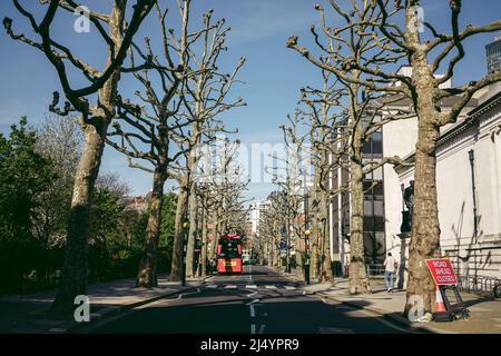 Londres | Royaume-Uni - 2022.04.16 : bus à l'arrêt sur John Isp Street Banque D'Images