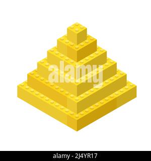 Pyramide égyptienne assemblée à partir de blocs de plastique jaune dans le style isométrique pour l'impression, l'éducation et les jeux. Illustration vectorielle. Illustration de Vecteur