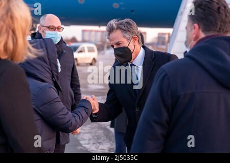 Le secrétaire d’État Antony J. Blinken arrive à Kiev, en Ukraine, le 19 janvier 2022. [Photo du département d'État par Ron Przysucha Banque D'Images