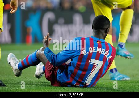 Barcelone, Espagne. 18th avril 2022. Dembele en action au match de la Liga entre le FC Barcelone et Cadix CF au Camp Nou Stadium à Barcelone, Espagne. Crédit: Christian Bertrand/Alay Live News Banque D'Images