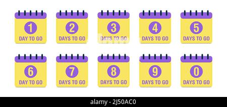 Compte à rebours 1, 2, 3, 4, 5, 6, 7, 8, 9, 0 jours restants. Compte à rebours. Icône Calendrier. Icône heure. Compter la vente de temps. Illustration du stock vectoriel Illustration de Vecteur