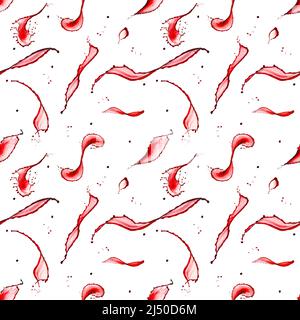 Motif sans couture des éclaboussures de vin rouge sur fond blanc Banque D'Images
