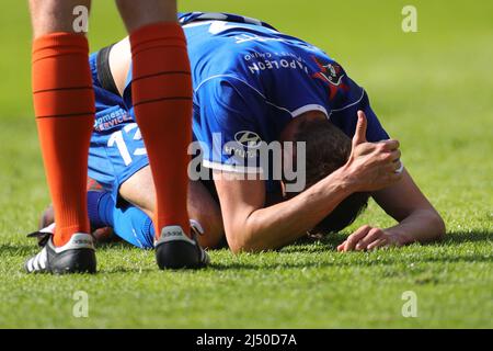 Bruxelles, Belgique. 18th avril 2022. Julien de Sart gestes de Gent lors du match final de la coupe Croky 2022 entre KAA Gent et RSC Anderlecht, à Bruxelles, Belgique, le 18 avril 2022. Credit: Zheng Huansong/Xinhua/Alay Live News Banque D'Images
